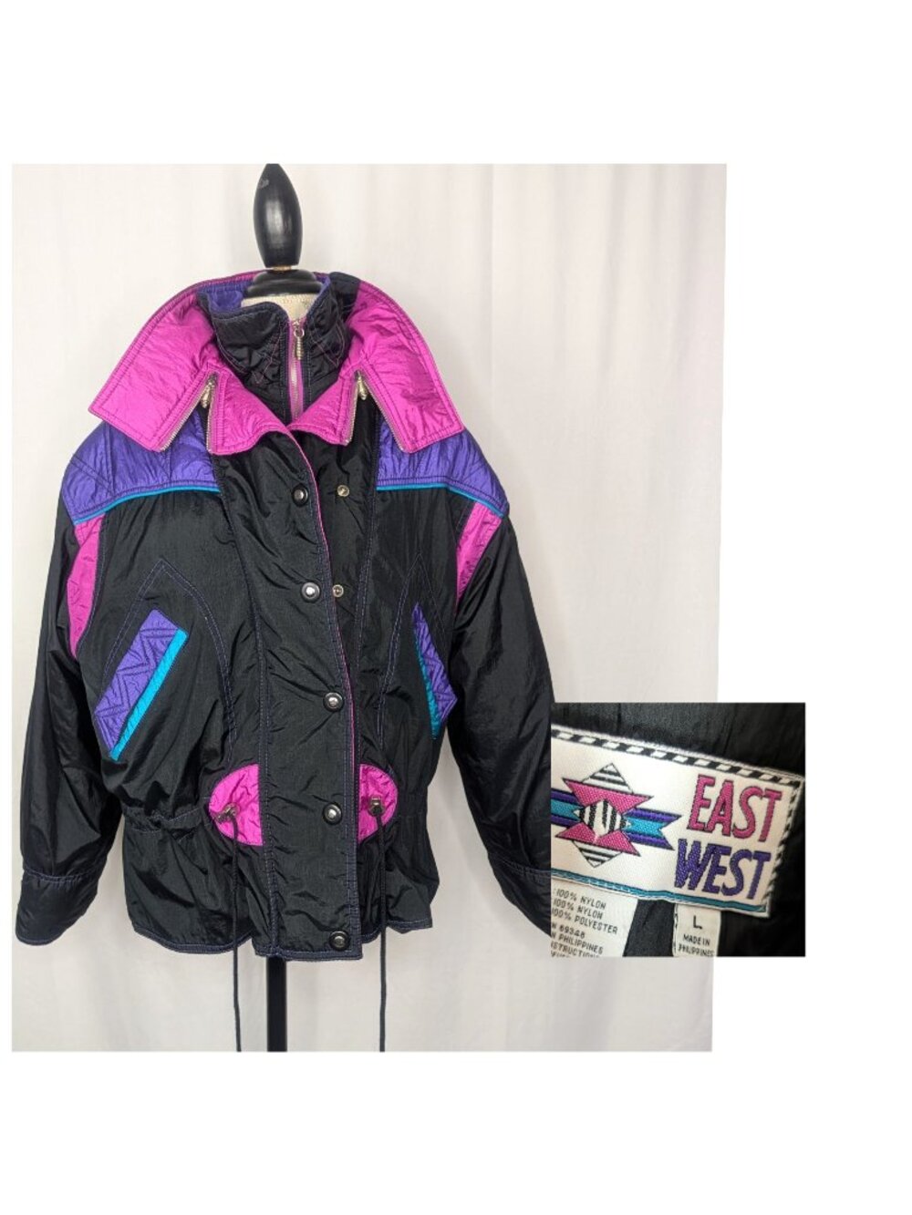 Vintage East West Snow Puffer Jacket Medium Black Ski 80s 90s